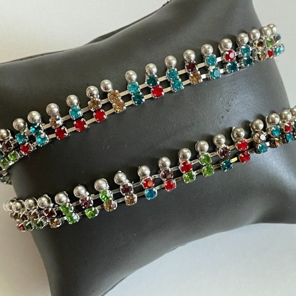 Jewelry - Anklet Multi Color Crystal Accent Silver Tone Fashion Anklet Women Jewelry Payel